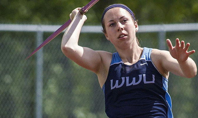 WWU's Bethany Drake edged teammate Katie Reichert by one inch for NCAA javelin title.