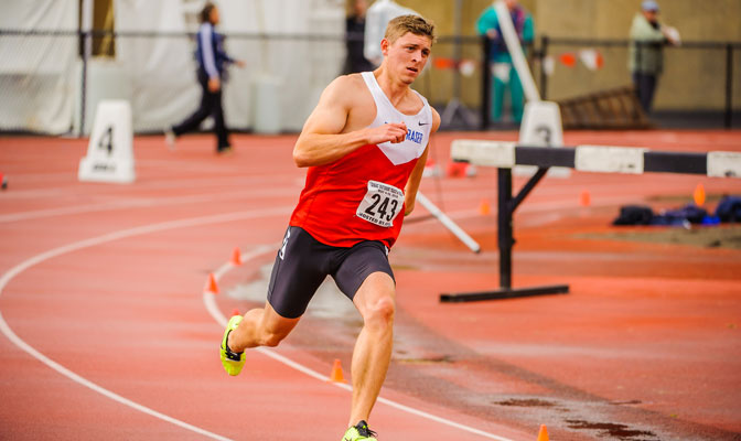 Joel Webster of Simon Fraser won his heat of the 400 prelim Friday (CJImagesNW.com).