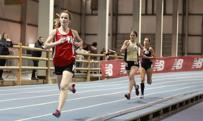 Jordan Rehfeld of Northwest Nazarene currently ranks eighth in Division II in the 5,000 meters with a time of 16:57.15.