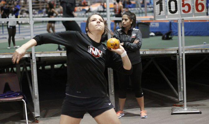 NNU's Taylor VanValey posted a national qualifying mark last weekend in the women's shot put.