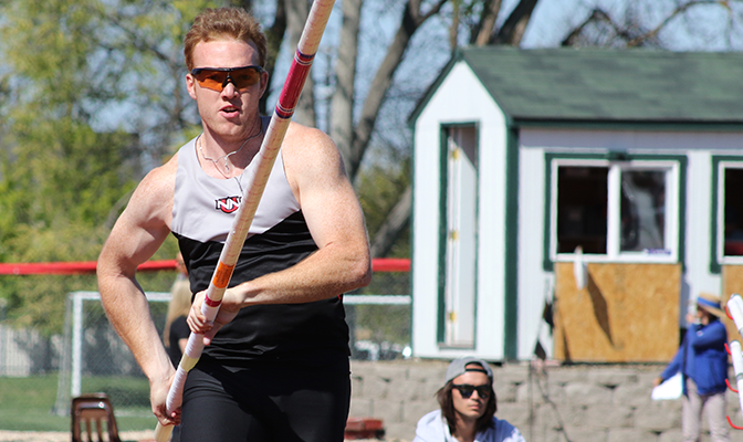 Northwest Nazarene's Payton Lewis automatically qualified for the NCAA Championships in the pole vault with his school record mark of 17 feet, 0.75 inches.