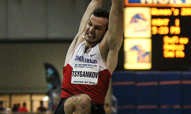 In finishing seventh in the men's long jump, Vladislav Tsygankov also broke his own GNAC record with a leap of 24 feet, 5.75 inches. Photo by Loren Orr.
