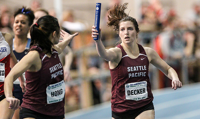 Seattle Pacific's Lynelle Decker picked up NCAA Championships provisional qualifying marks in the 800 and 1,500 meters and helped the 4x400 relay team to a provisional mark. Photo by Loren Orr.