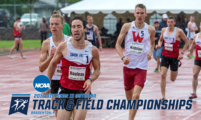 Western Oregon's David Ribich (left) and Sam Naffziger and Simon Fraser's Marc-Antoine Rouleau are the GNAC's three entrants in the NCAA Championships men's 1,500 meters. Photo by Chris Oertell.