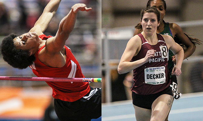 Saint Martin's Mikel Smith, left, and Seattle Pacific's Lynelle Decker led 18 Indoor Track & Field All-Americans for the GNAC. Photos by Loren Orr.