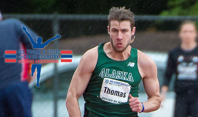 Alaska Anchorage's Cody Thomas was one of six GNAC athletes named to the USTFCCCA All-West Region list in three events. Photo by Chris Oertell.