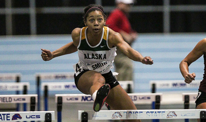 Rosie Smith provided eight points for Alaska Anchorage in the pentathlon and is the top qualifier in the 60-meter hurdles. Photo by Loren Orr.