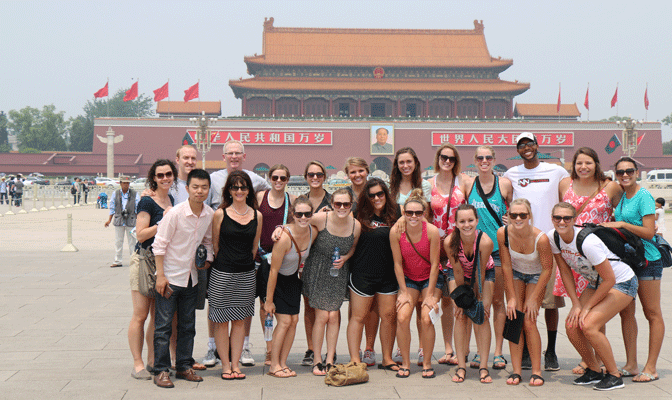 NNU's volleyball team visited Tiananmen Square earlier this week.