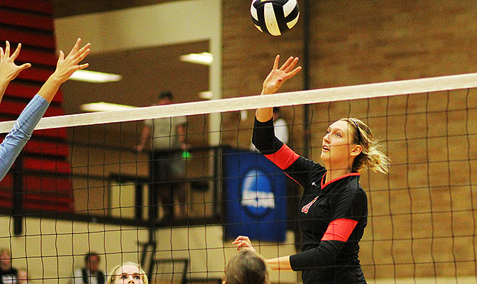 Northwest Nazarene leads Division II in blocks with 2.86 per set. The Crusaders' Madi Farrell is fourth individually with an average of 1.49 blocks per set.