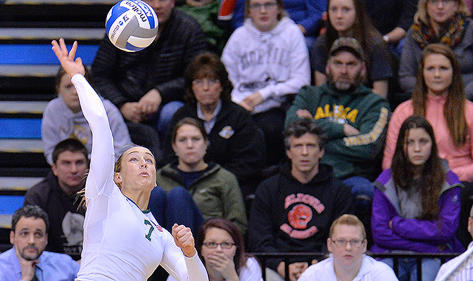 Leah Swiss led Alaska Anchorage with 25 kills and 13 digs. The Seawolves end their historic season with a 27-3 record.
