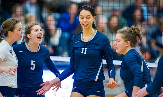 Western Washington's Kayleigh Harper is one of eight GNAC players ranked in the top-50 in Division II in blocks per set.