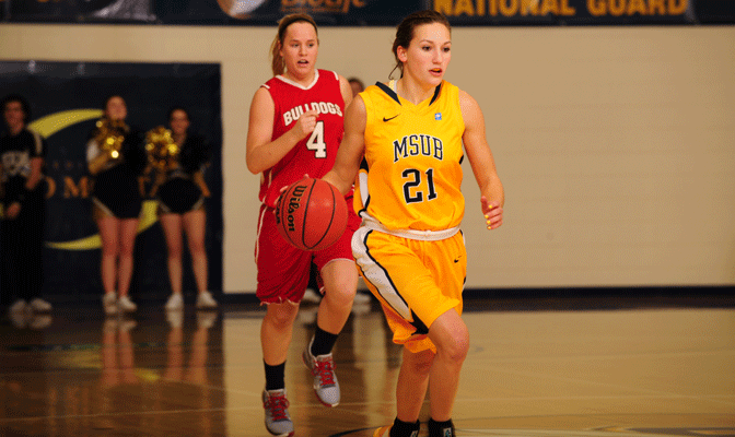 Montana State Billings guard Bobbi Knudsen (21) has been selected by the GNAC coaches as the 2013-14 preseason Player of the Year.