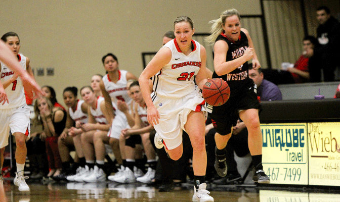 Megan Hingston (21) scored 30 points against Cal Baptist last week to help Northwest Nazarene remain undefeated and climb to No. 18 in the latest WBCA top-25 rankings.