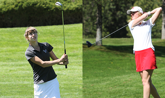 Western Washington's Jenn Paul (left) and Saint Martin's Jennifer Liedes (right) are ranked No. 1 and 2 in the GNAC in average round score this season.