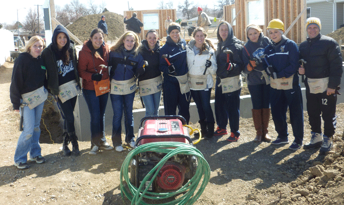 MSUB women's soccer team recently volunteered with Habit for Humanity.