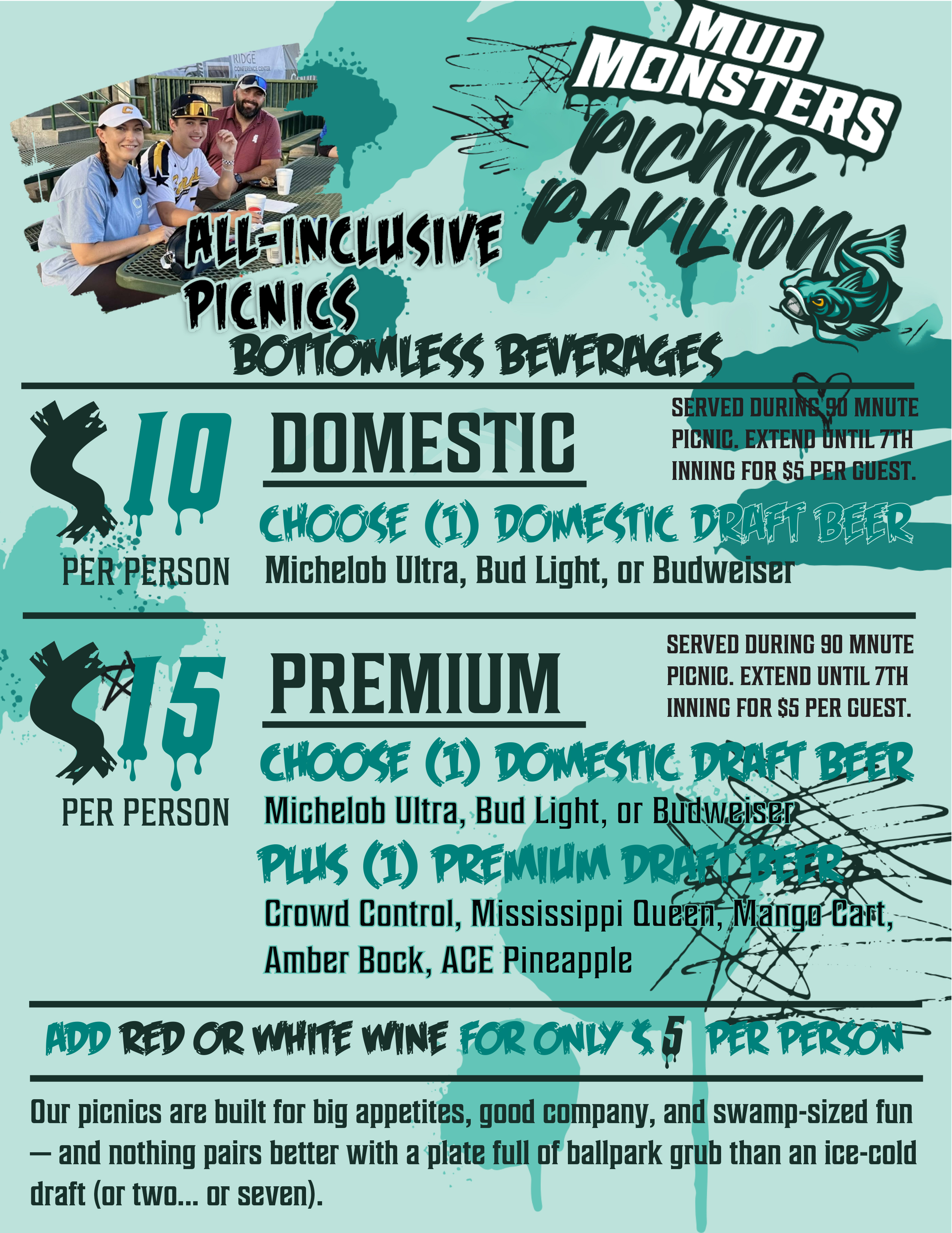 Mississippi Mud Monsters Picnic Pavilion beverage add-on flyer