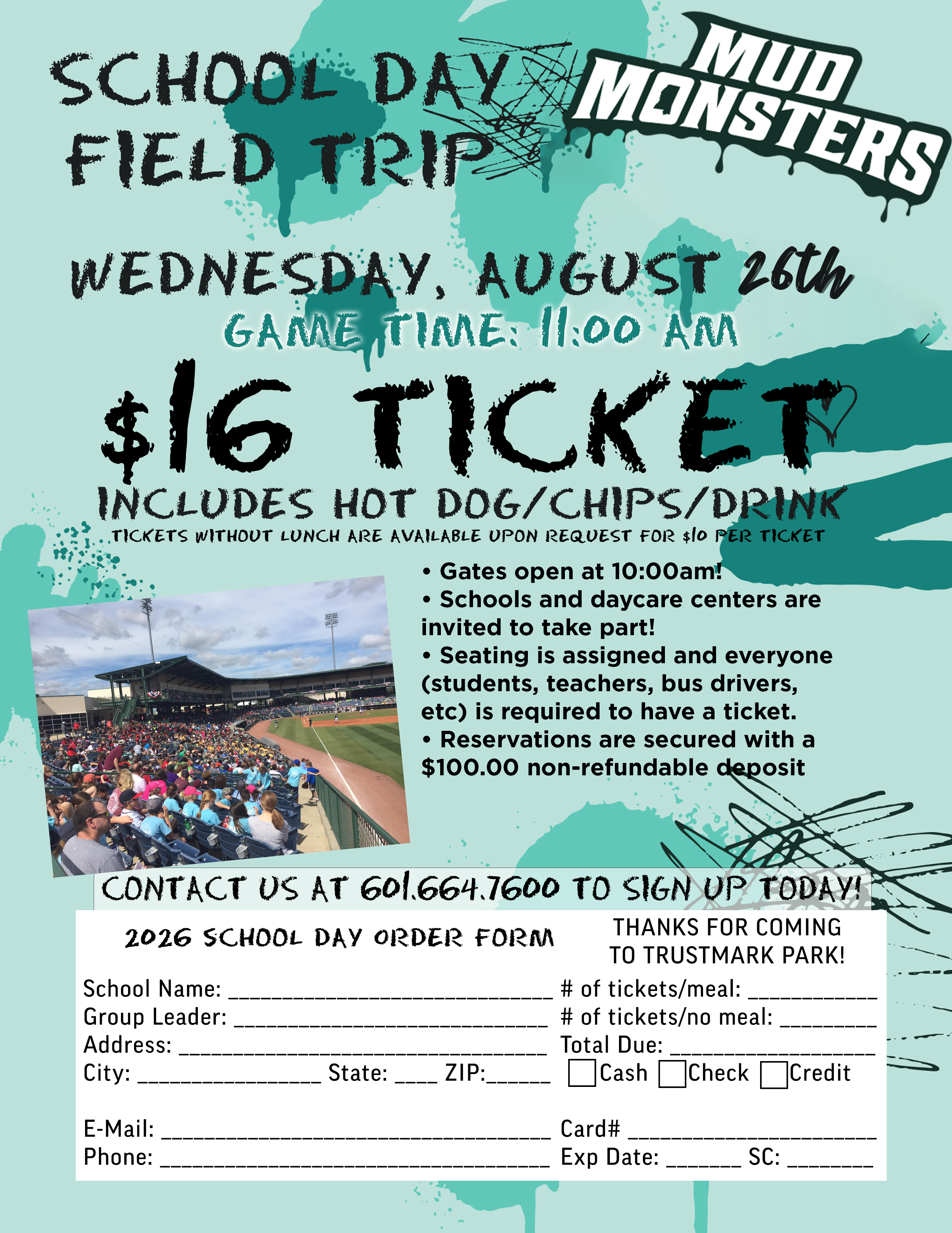 2026 Mississippi Mud Monsters School Day Field Trip flyer