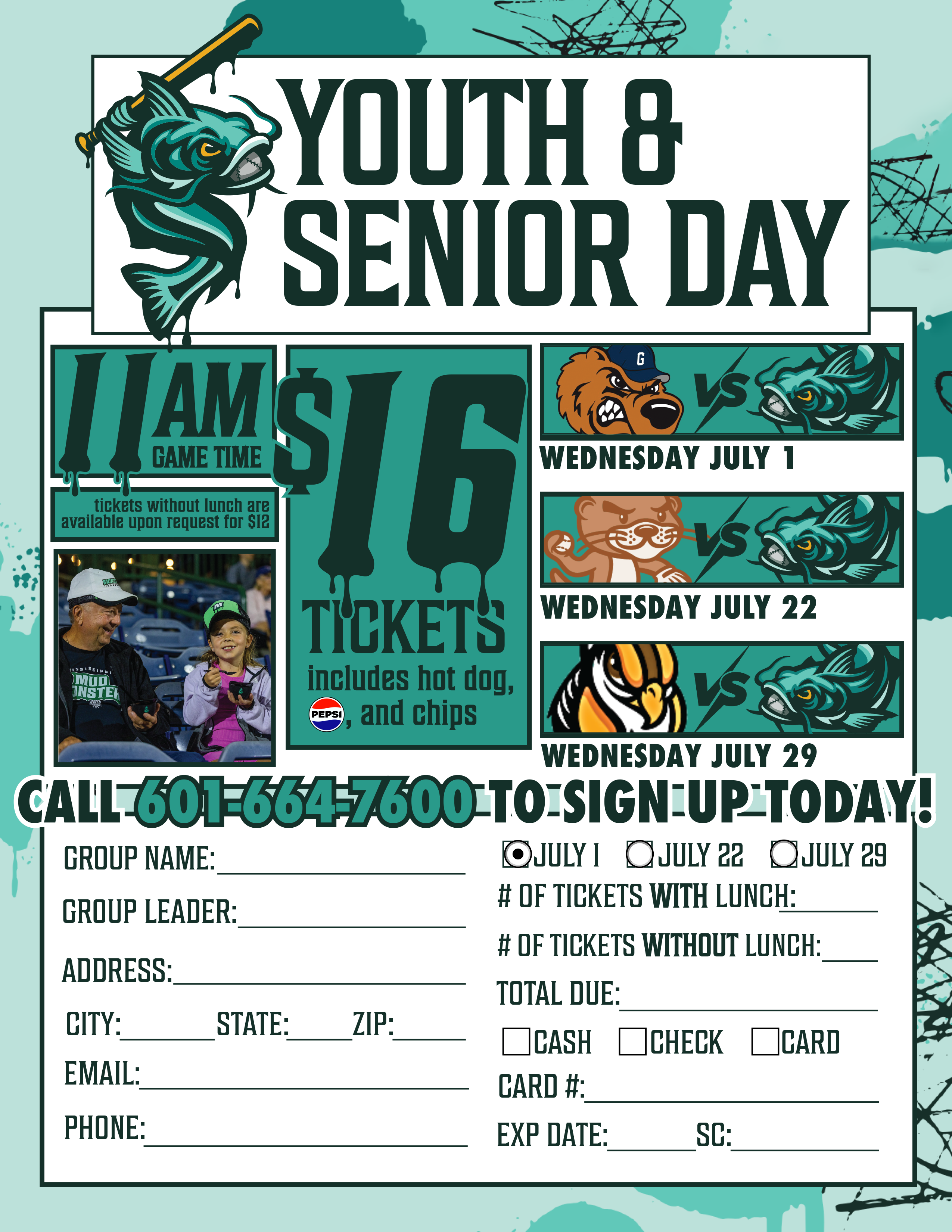 2026 Mississippi Mud Monsters Youth and Senior Day flyer