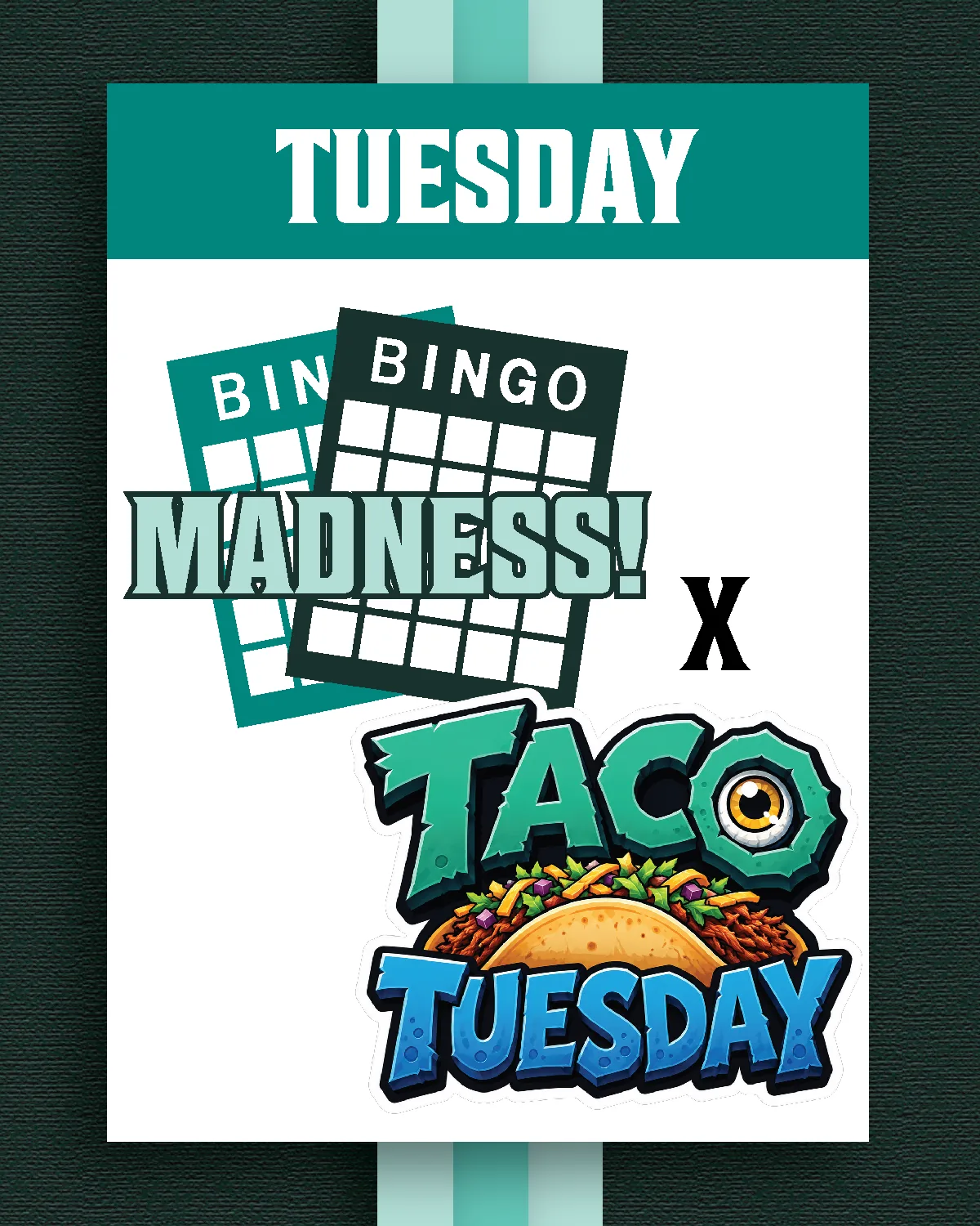 Taco Tuesday and Bingo Madness promotional graphic for August 11