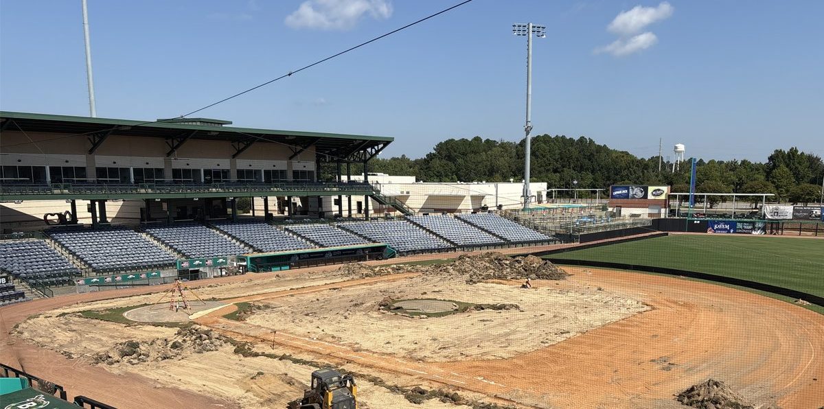 Artificial turf being installed at Trustmark Park