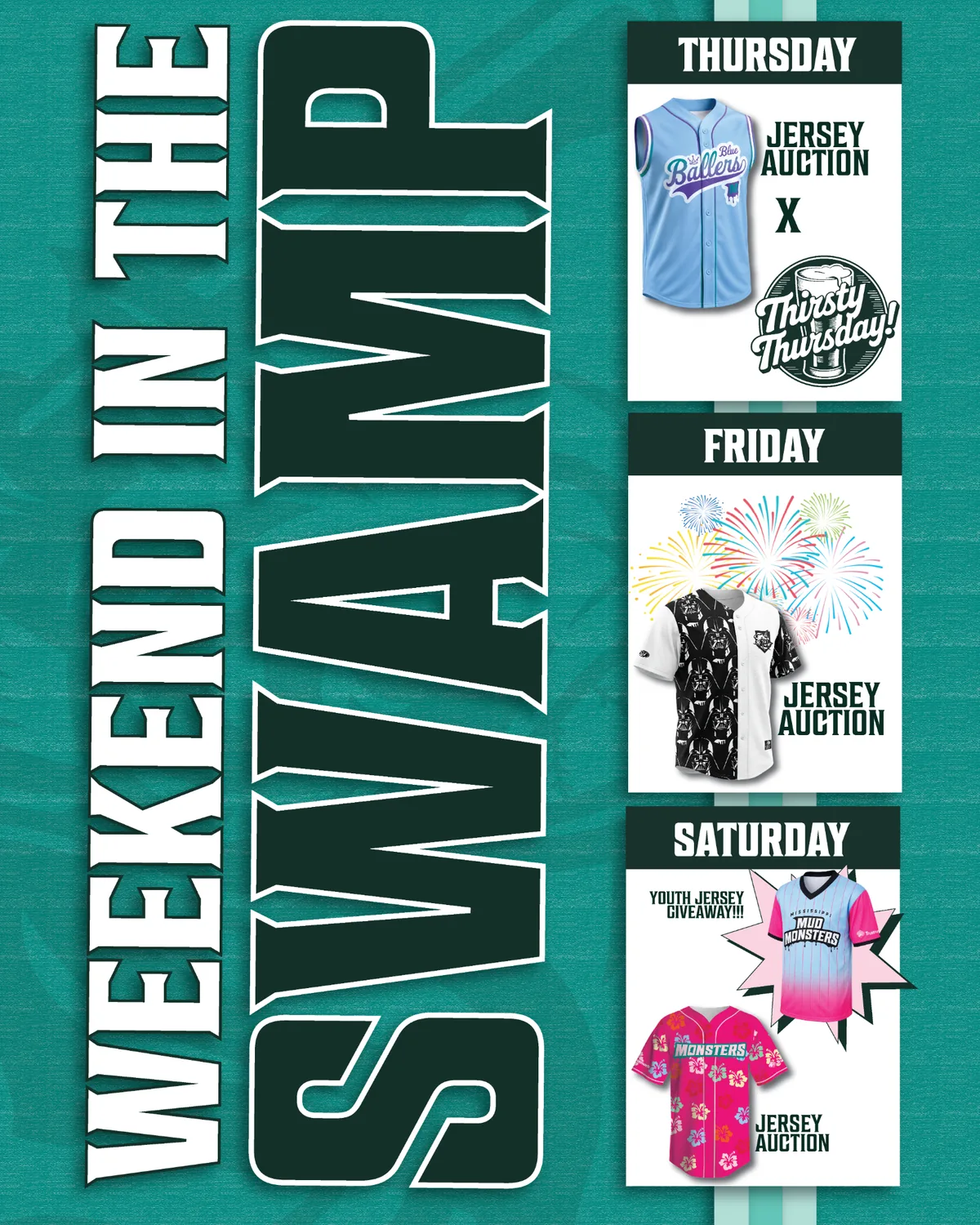 Weekend in the Swamp promotional graphic for August 14-16