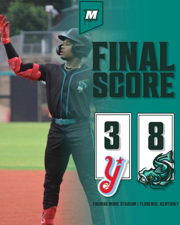 Final score graphic: Mississippi Mud Monsters 8, Florence Y'alls 3
