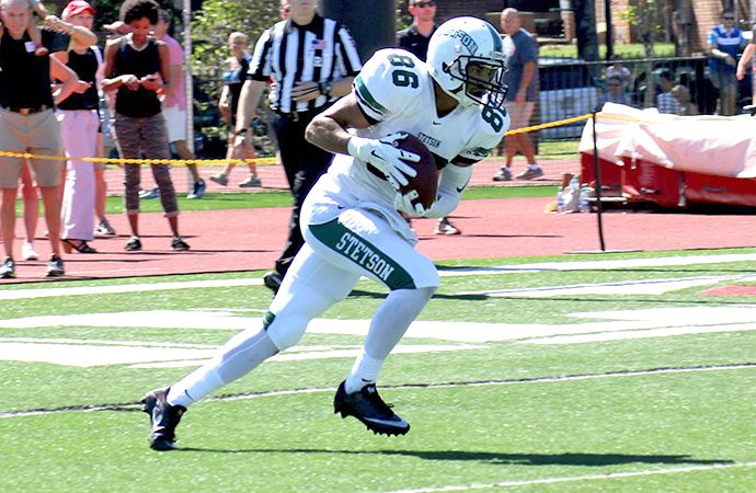 Stetson's Kegan Moore caught a six-yard touchdown pass in a PFL win at Davidson, Saturday.