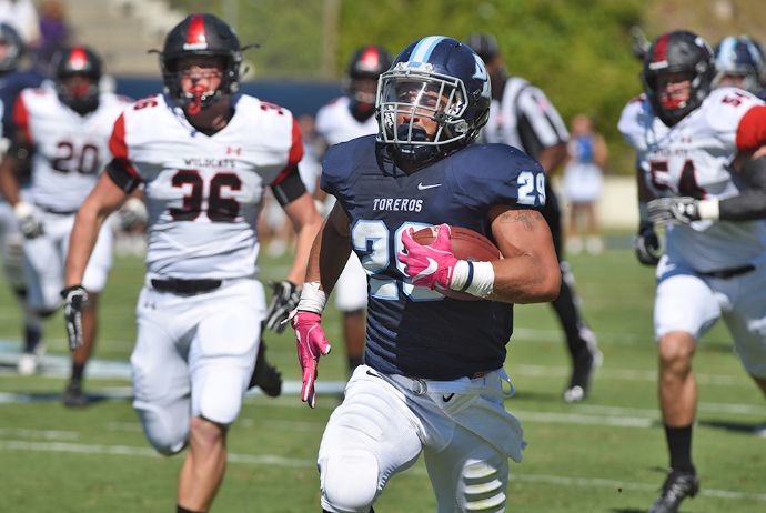 San Diego's Jonah Hodges ran for two game-securing touchdowns in a key PFL win at Marist, Saturday.