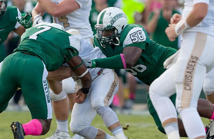 Defensive lineman Davion Belk leads Stetson into a road affair at Dayton during Week 9 in the PFL.