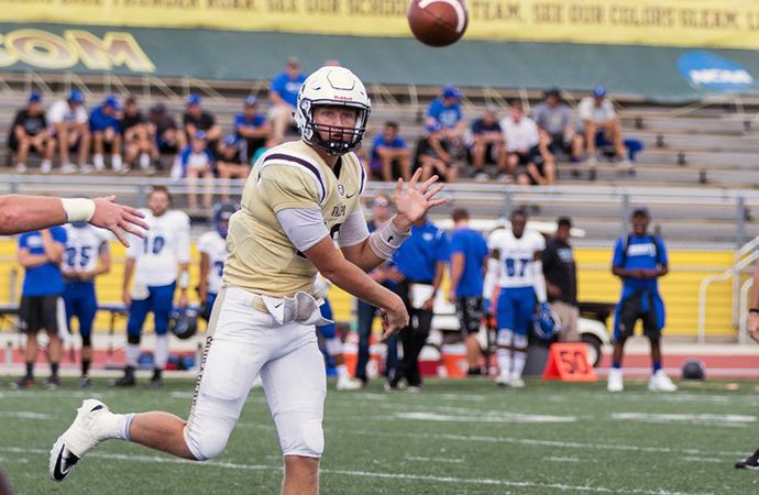 Quarterback Jimmy Seewald tied a Valparaiso record with five touchdowns in a win against Trinity International, Saturday.