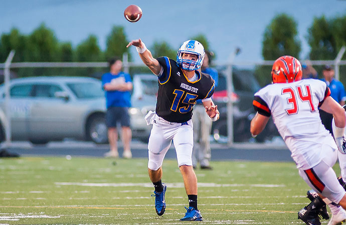 Morehead State quarterback Austin Gahafer became the first PFL signal-caller to throw five touchdowns in a game this season. (Photo by Larry Gooding)