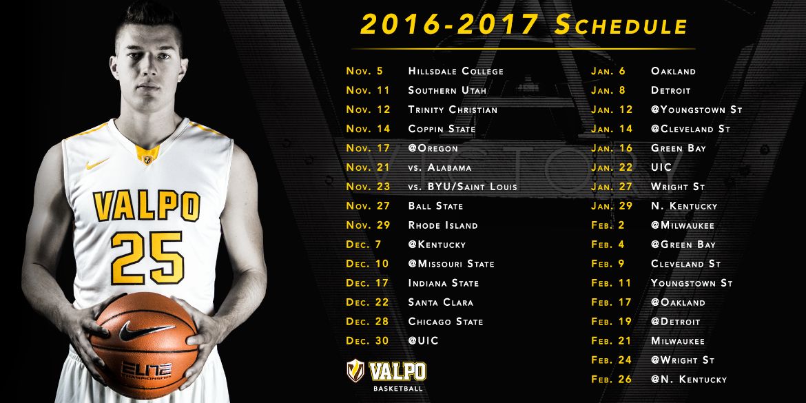Valpo Men’s Basketball Announces 2016-17 Schedule