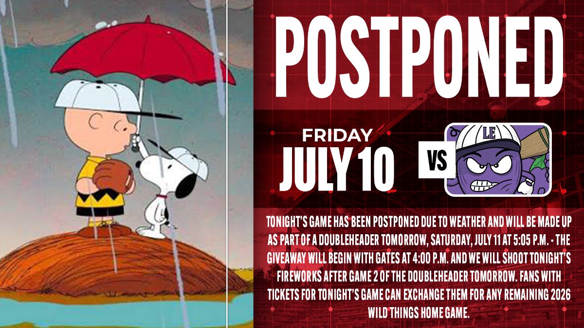 Wild Things and Crushers Washed Out, Doubleheader Saturday WITH Fireworks Postgame
